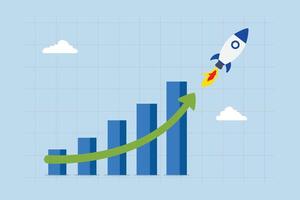 Exponential growth or compound interest, financial chart illustration with upward arrow resembling soaring rocket. vector