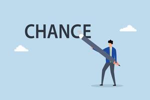 Turn change into chance, clever businessman employing an eraser to transform letters from change into chance. vector