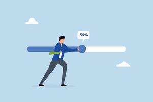 Working project progress, businessman works diligently to advance the progress bar to meet the deadline. vector