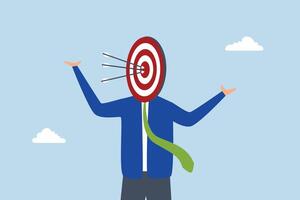 Marketing target audience for advertising, Entrepreneur aims at the archery target center and successfully strikes the bullseye with three arrows. vector