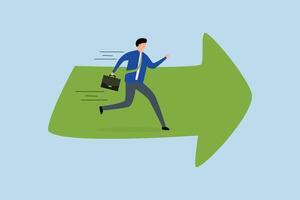 Moving forward to achieve success, businessman advancing with arrow emblem. vector