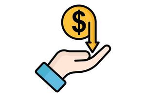 Cost saving icon. colored outline icon style. hand with dollar and down arrow. icon related to procurement. procurement management elements illustration vector
