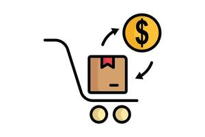 Purchasing icon. colored outline icon style. shopping cart with product and dollar. icon related to procurement. procurement management elements illustration vector