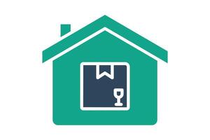 Warehouse icon. solid icon style. house with product. icon related to procurement. procurement management elements illustration vector
