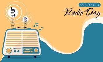 World Radio Day template with vintage radio and copy space area vector