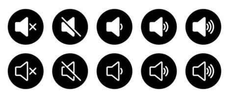 Speaker volume icon set collection. Audio, sound level sign symbol on black circle vector