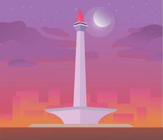 Monas in the afternoon with stars and moon vector