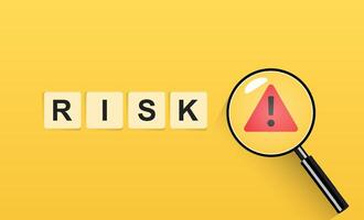 Risk management and analysis concept with magnifier and acclamation sign vector