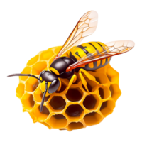 Close-Up of a Realistic Yellow Wasp on a Honeycomb Structure png
