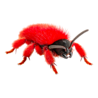 Vivid Red Insect with Fuzzy Texture and Distinct Antennae Features png