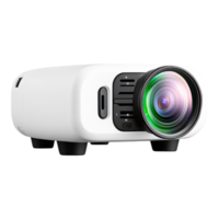 White Portable Projector with Colorful Lens and Control Buttons png
