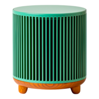 Modern Round Side Table with Vertical Slats and Wooden Base Design png