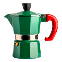 Classic Green Stovetop Espresso Maker with Red Handle for Coffee Lovers png