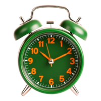 Classic Green Alarm Clock with Round Design and Bold Numbers png