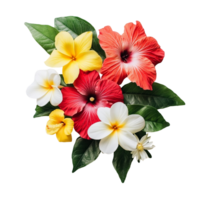 Elegant Hawaiian Flower Bouquet with Hibiscus in Red and Yellow png