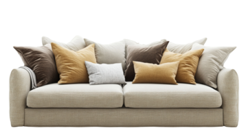 Sofa with Comfortable Pillows Arranged Neatly png