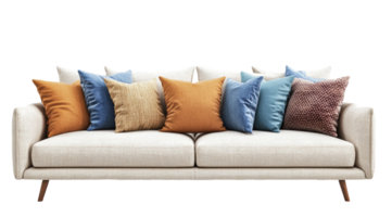 Elegant Sofa with Pillows in Various Styles png