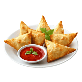 Fresco Samosas en un plato para un aperitivo png