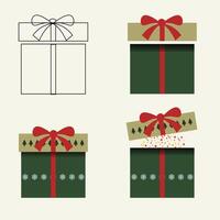 Green and Red color Christmas Day gift box set with ribbon and pine tree for present surprise box vector
