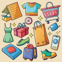 Essential Collection of Shopping Elements for Web and Graphic Design vector