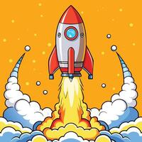 Depiction of a Rocket Ascending into the Vastness of Space vector