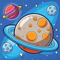 Cartoon-style Space Scene Featuring a Moon and Distant Planet vector