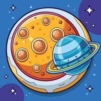 Cartoon Illustration of a Space Background with Moon, Planet, and Stars vector