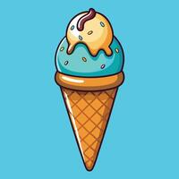 Cartoon Illustration of a Smiling Ice Cream Cone with Dripping Chocolate Sauce vector
