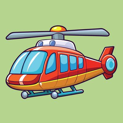 Cartoon Illustration of a Helicopter in Flight with Air Trails