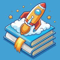 Rocket Launch Depicted in Intricate Book Illustration vector