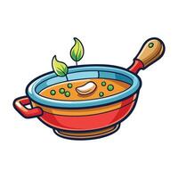 Cartoon Illustration of a Floating Stewpan with Lid Open and Steam Rising vector