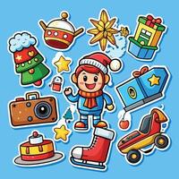 Cartoon Illustration of a Hobbyist Collecting Colorful Stickers vector