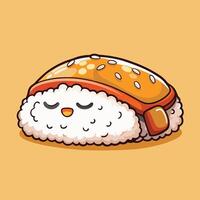 Kawaii Cartoon Icon of a Sleeping Onigiri Sushi with a Cute Face vector