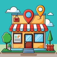 Illuminated Store Front Sign Displaying its Location vector