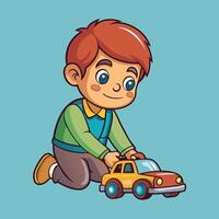 Cartoon Icon of an Adorable Child Playing with a Car Toy vector