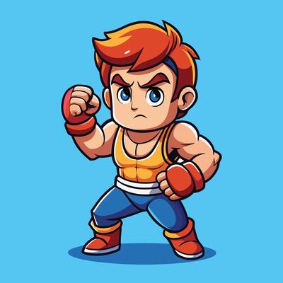 Cute Cartoon Icon of a Male Character Engaged in Playful Combat
