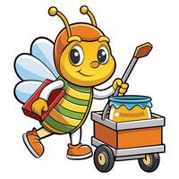 Adorable Honeybee Carrying Honey Jar in a Shopping Trolley vector