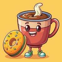 Cartoon Delights A Delightful Pair of Coffee and Doughnut vector