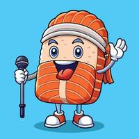 Musical Sushi Singing Salmon Captivates with Microphone in Cartoon vector