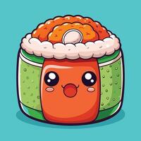 Cute Cartoon Icon Illustration of Maki Roll with Dipping Sauce vector
