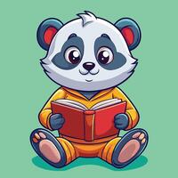 Adorable Black and White Panda Reading a Book on a Plush Cushion vector