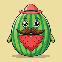 Cartoon Illustration of a Cute Man-Shaped Watermelon with a Mustache vector