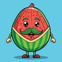 Watermelon Man with a Debonair Moustache and Dapper Hat Cartoon Illustration vector