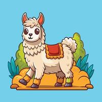 Adorable Cartoon Icon of a Walking Llama or Alpaca in Cute Style vector