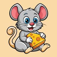 Adorable Cartoon Mouse Enjoying a Slice of Cheese in Cardboard Box vector