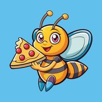 Adorable Honeybee Character Enjoying a Slice of Pizza in Cute Cartoon Illustration vector