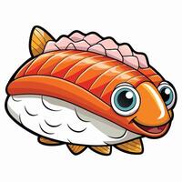 Cartoon Illustration of a Sushi Roll with Salmon and Fishing Elements vector
