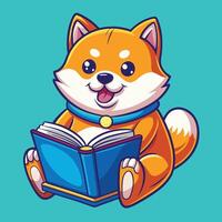 Adorable Shiba Inu Dog Reading a Book with Concentration vector