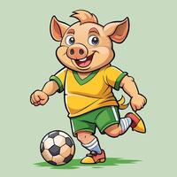 Cute Pig Playing Soccer with Enthusiasm and Determination vector