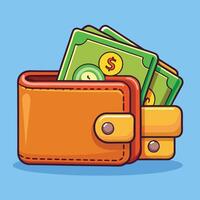 Cartoon Wallet and Money Illustration with Doodle Elements for Financial Concepts vector